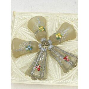 5 Vintage German Bell Shaped Glass Christmas Ornaments Floral Embroidered Krebs